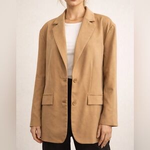 PrettyLittleThing Camel Tan Oversized Blazer Size 4 Minimalist Career Chic